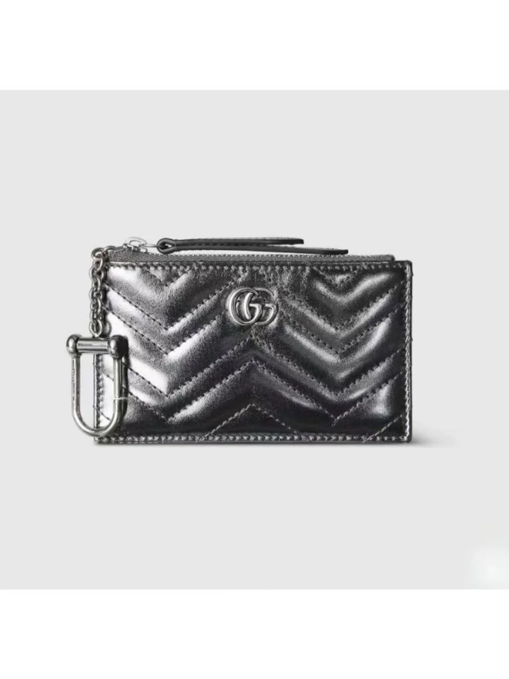 Gucci GG Marmont 2.0 Zip Card Case with Key‑Ring Key Case Metallic black 826199